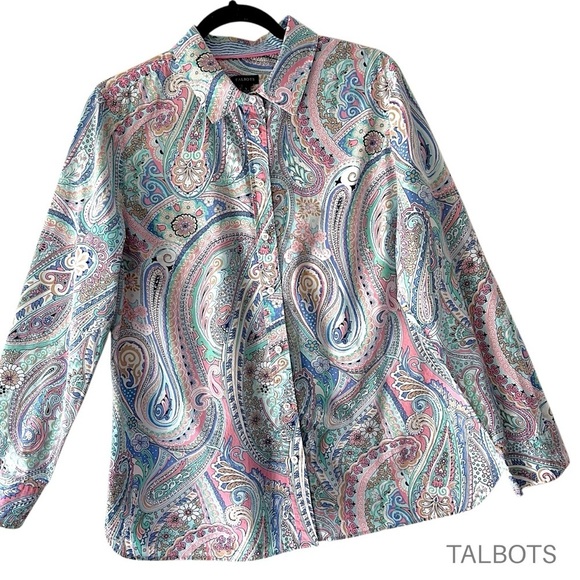 Talbots Tops - TALBOTS LONG SLEEVE PAISLEY BLOUSE BUTTON FRONT PURE COTTON PINK & BLUE | LARGE